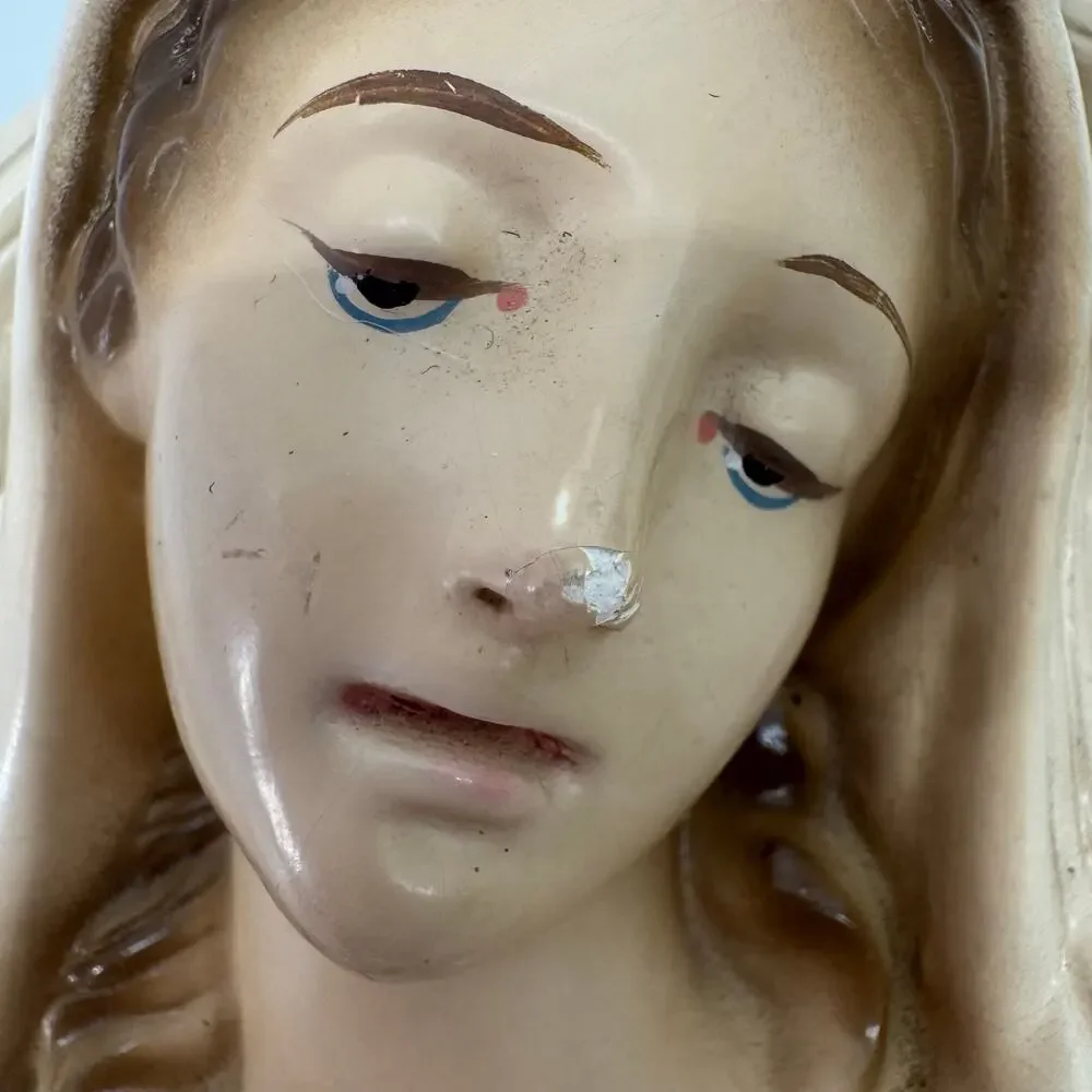 Vintage Virgin Mary Madonna Chalkware Wall Plaque Catholic Religious Art 6